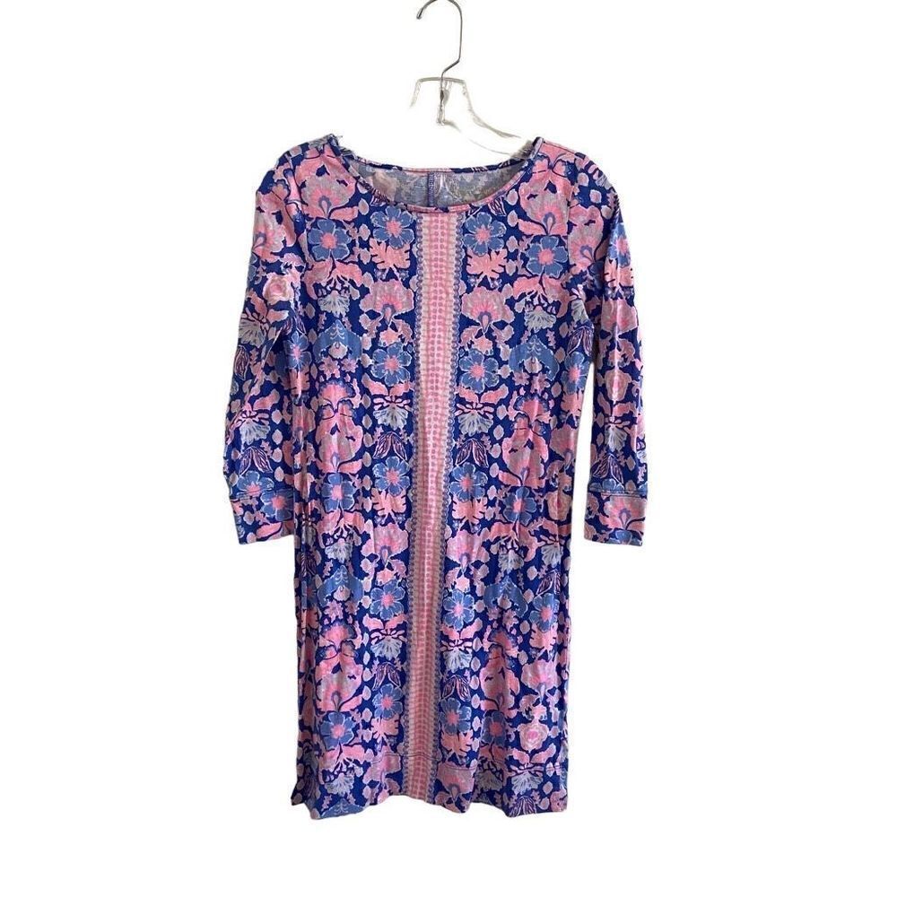 Lilly Pulitzer Marlowe Dress Iris Blue Werk It Blue Pink Floral Pima Cotton XS